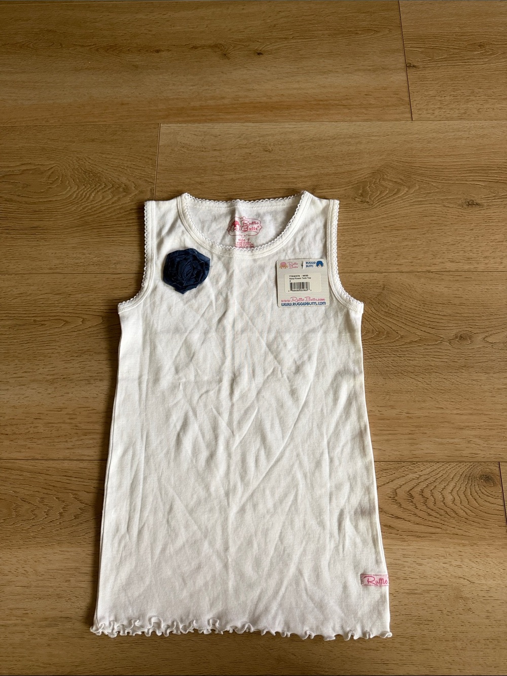 White Girls' Tank Top with Navy Flower Accent - NWT- size 7 years